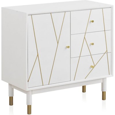 Commode blanche 3 tiroirs 1 porte décor  design contemporain RECOLLECTION