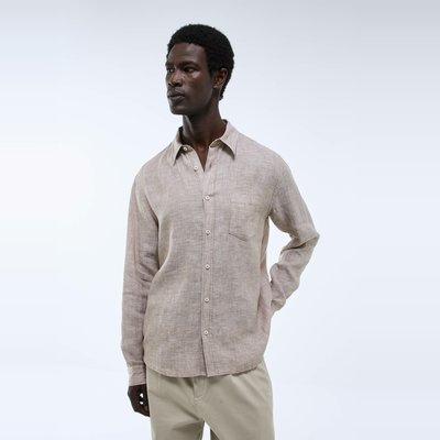 Chemise manches longues chambray en lin MONOPRIX
