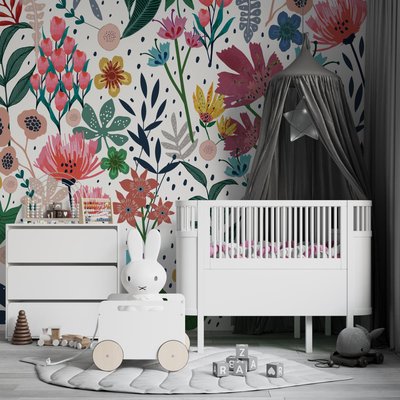 Papier peint panoramique floral pour chambre d'enfant - 340x260 cm (l x h) LA TOUCHE ORIGINALE