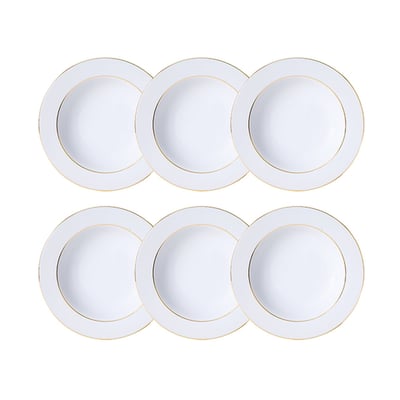 Lot de 6 assiettes creuses 22,5cm en porcelaine, CLASSIC FILET OR NOVASTYL