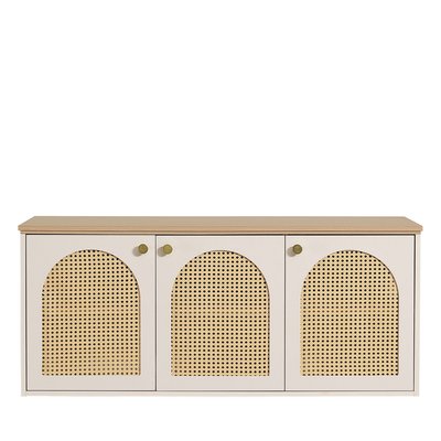 Meuble de salle de bain suspendu 2 vasques en bois et cannage- ALI DRAWER
