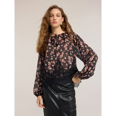 Blouse avec imprimé fleuri et dentelle MOTIVI