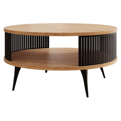 table basse ronde  aspect chêne naturel et noir , FORINI BEST MOBILIER