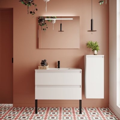 Ensemble vasque intégrée 2 tiroirs + colonne à droite - HUDSON HOMIFAB