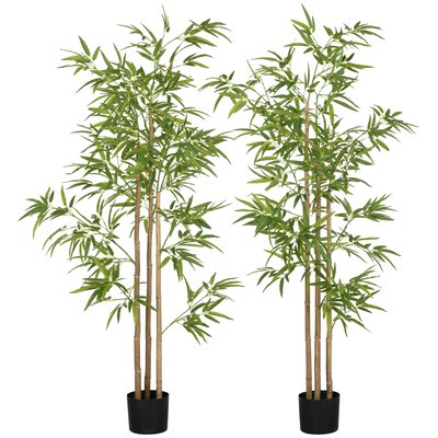 Lot de 2 bambous artificiels 1,80H m 830 feuilles réalistes par pied vrais troncs HOMCOM