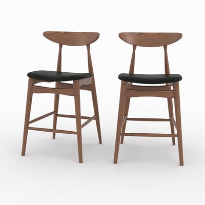 Lot de 2 chaises pour ilot central 63,5 cm en cuir synthétique et bois d'hévéa - JOSETTE MAISON PAVANE