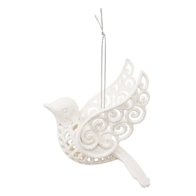 Décoration de sapin oiseau pailletée blanc 10cm ATMOSPHERA
