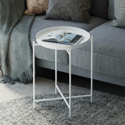 Petite table d'appoint blanche - structure ronde, métal SFAX PIER IMPORT