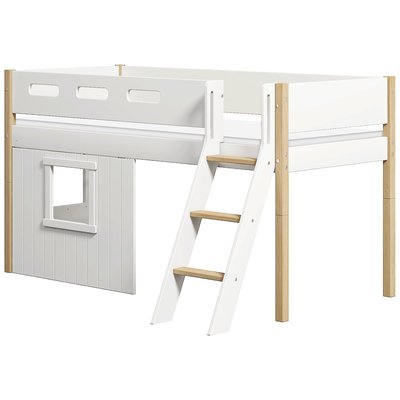 Lit mi-hauteur échelle et façades blanc effet bois FLEXA