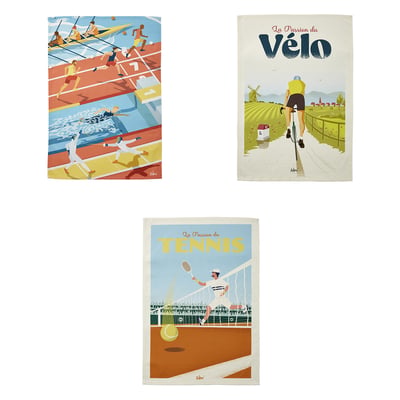 Lot de 3 torchons imprimés en coton, WIM' PASSION SPORT COUCKE