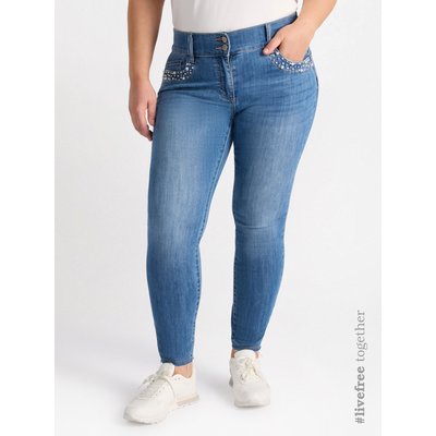 Jeans skinny con ricamo in perle attorno alle tasche, facile da abbinare FIORELLA RUBINO