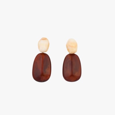 Boucles d'oreilles clips - pendentif perles marron BALABOOSTE