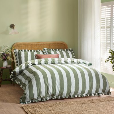 Birdie Stripe Ruffle Duvet Cover and Pillowcase Set WYLDER NATURE