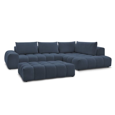 Canapé d'angle fixe 5 places en tissu chiné avec pouf, EVEREST BOBOCHIC