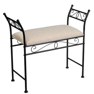 Banquette en métal noir et assise rembourrée lin beige 74x30x67cm WADIGA