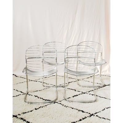 Lot de 4 chaises en métal chromé Alma N°2140 - Bon état DEBONGOUT