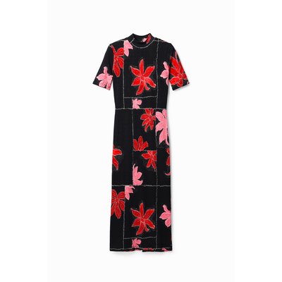 Robe midi tissu côtelé fleurs DESIGUAL