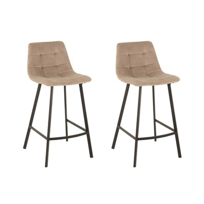 Chaise de bar en velours peau de pêche et en métal noir (lot de 2) - OLIVIA HELLIN, DEPUIS 1862