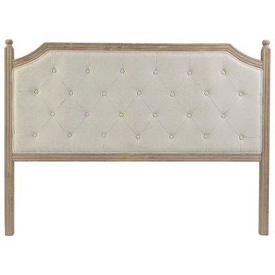 Tête de lit classique en bois et tissu capitonné lin beige 160x6x120cm WADIGA