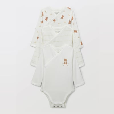 Lot de 3 bodies croisés manches longues uni en coton BIO GOTS BOUT'CHOU
