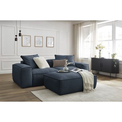 Canapé droit fixe 4 places en tissu chiné avec pouf, BOHEME BOBOCHIC