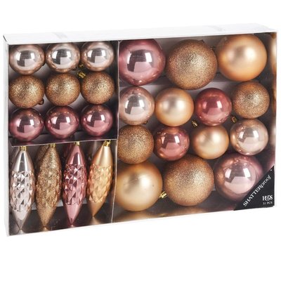 Set de 31 boules de Noël roses et dorées WADIGA