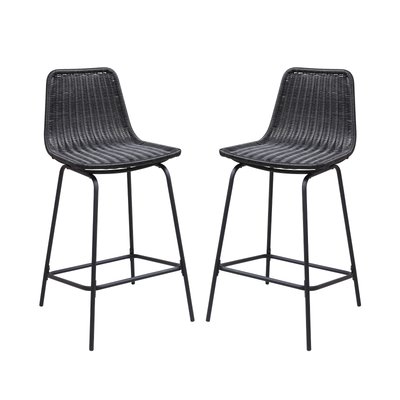 Lot 2 tabourets d'ilot en métal et rotin BALI MOB IN