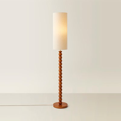 Walnut Wood Bobbin Table Lamp with Tall Linen Shade SO'HOME