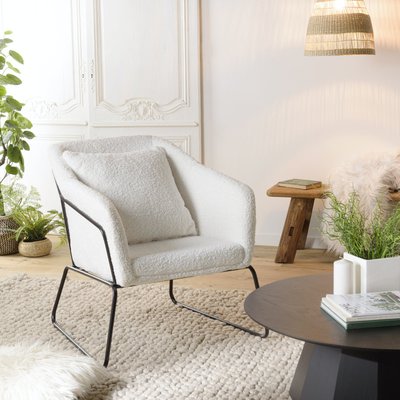 Fauteuil blanc en tissu bouclette TIM PIER IMPORT