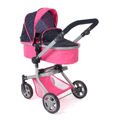 Poussette pour poupée combinée 2 en 1 Mika Rose bleu marine avec pois BAYER CHIC 2000