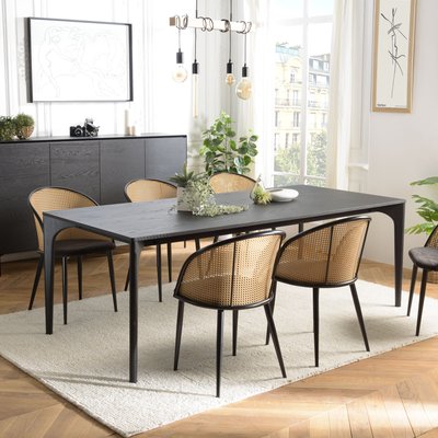 Table de repas moderne noire pieds chêne massif 220 cm PANAMA PIER IMPORT