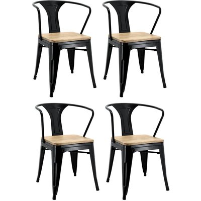 Chaise industrielle en métal et bois d'orme (Lot de 4) Métal laqué noir AUBRY GASPARD