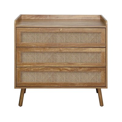 Commode 3 tiroirs avec façades en rotin naturel L80 cm - PALMO CALICOSY