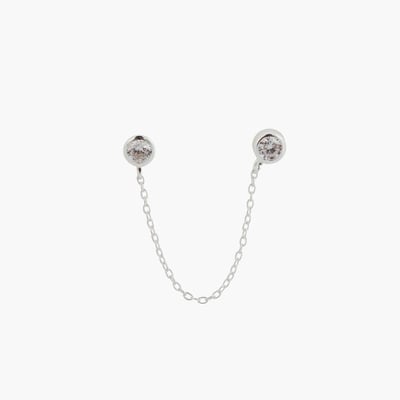 Bijoux d'oreilles 2 puces et chaine - zircon et argent 925 BALABOOSTE