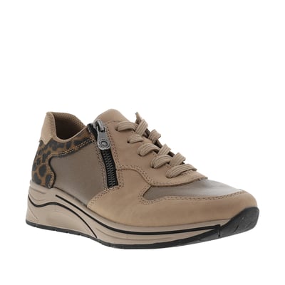 Baskets running beiges à talon compensé bas avec des lacets et un zip latéral RIEKER