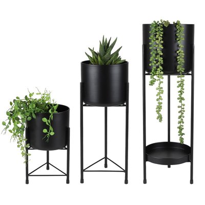 Lot de 3 cache pots métal sur pied DECORATIE