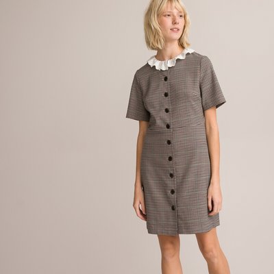 Vestido corto a cuadros, cuello con volantes LA REDOUTE COLLECTIONS