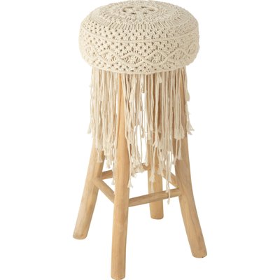 Tabouret en bois avec assise macramé franges  raffiné RECOLLECTION