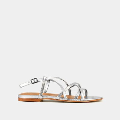Word Leather Flat Sandals JONAK