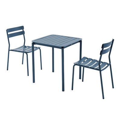 Table de jardin carrée 70cm et 2 chaises en aluminium, ALMADA OVIALA