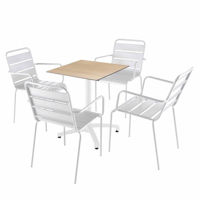 Table 60x60 cm inclinable stratifiée avec pied blanc et chaises en métal, OPERA OVIALA