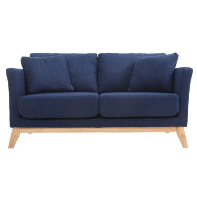 Canapé scandinave déhoussable 2 places en tissu chenille terre brûlée et bois clair OSLO MILIBOO