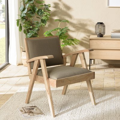 Fauteuil bois exotique clair tissu kaki DIKA PIER IMPORT