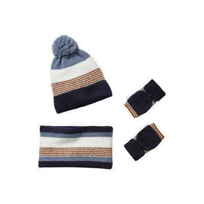 Ensemble bonnet + snood + gants rayés VERTBAUDET
