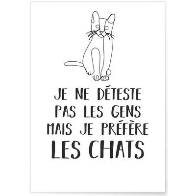 Affiche 'Je préfère les chats...' L'AFFICHERIE