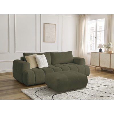 Canapé droit convertible 3 places en tissu bouclette avec pouf, FUJI BOBOCHIC