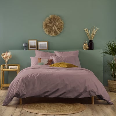 Parure de lit unie PERCALE DE COTON BLEU CALIN