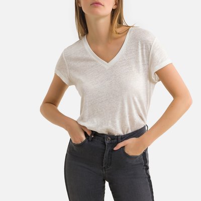 Leinenshirt mit V-Ausschnitt und kurzen Ärmeln IKKS