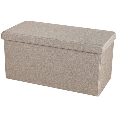 Banquette coffre de rangement tissu gris sable aspect lin 76x37.5x37.5cm WADIGA