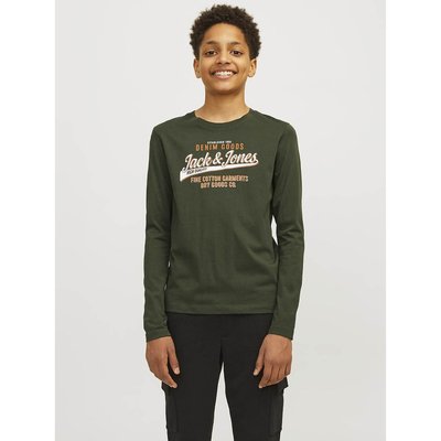 Logo Print Cotton T-Shirt with Long Sleeves JACK & JONES JUNIOR
